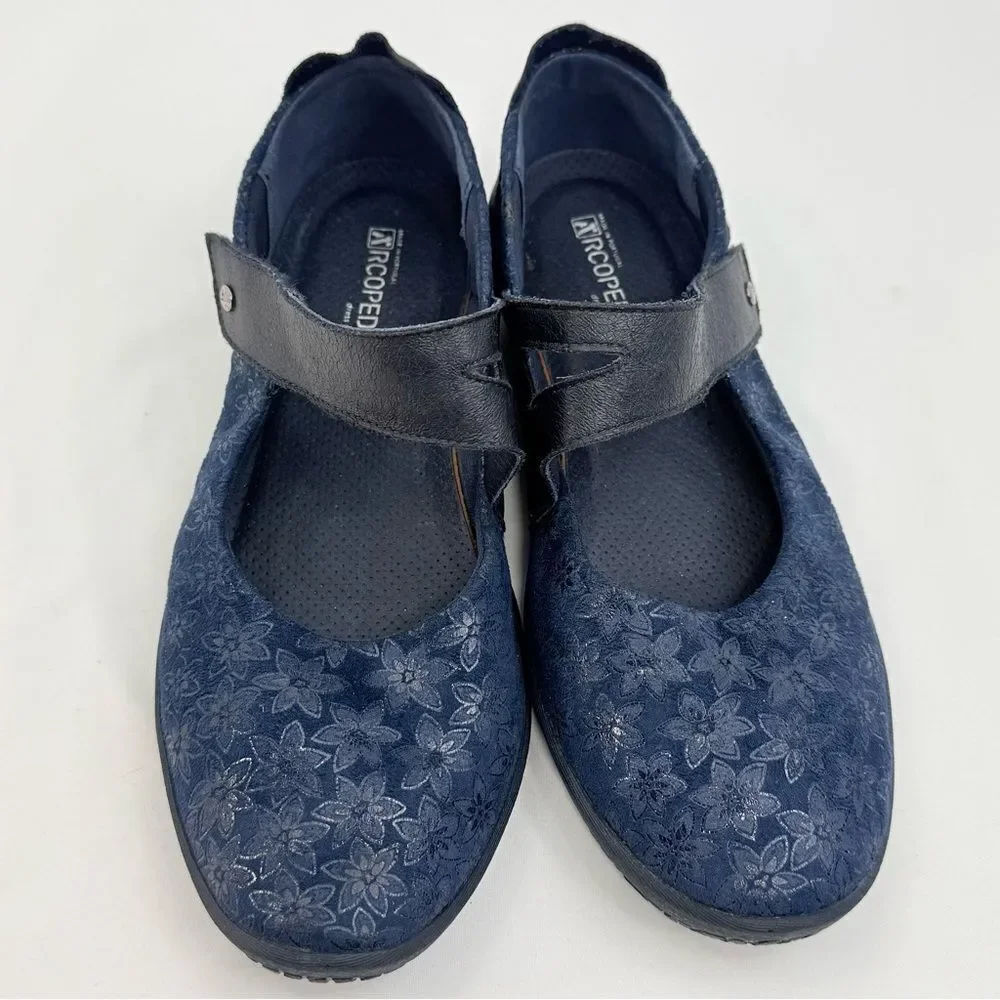 Arcopedico COSMOS Navy Blue Floral Soft Structure Mary Jane Walking Shoes